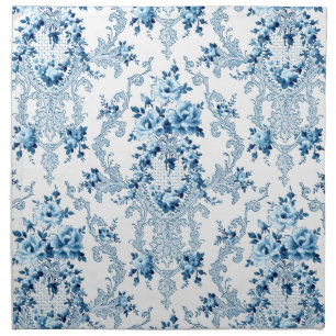 Elegant Blue and White French Rococo Floral Cloth Napkin