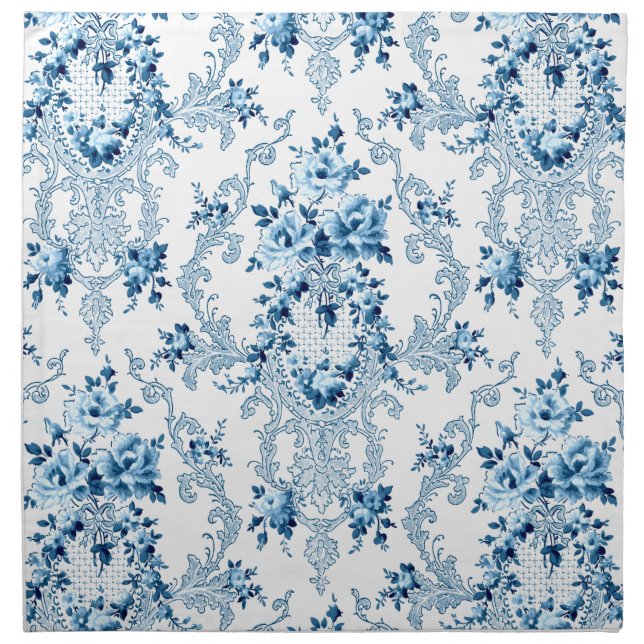 Elegant Blue and White French Rococo Floral Cloth Napkin (Front)