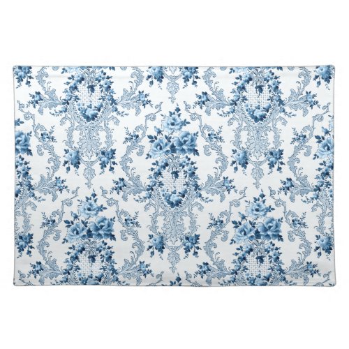 Elegant Blue and White French Rococo Floral Cloth Placemat