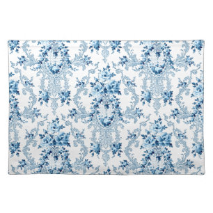 Elegant Blue and White French Rococo Floral Cloth  Placemat