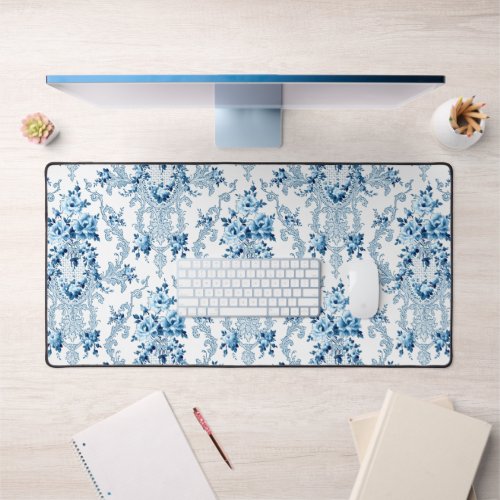 Elegant Blue and White French Rococo Floral  Desk Mat