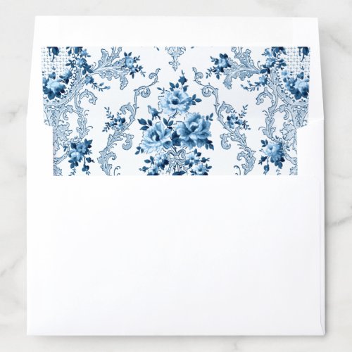 Elegant Blue and White French Rococo Floral Envelope Liner