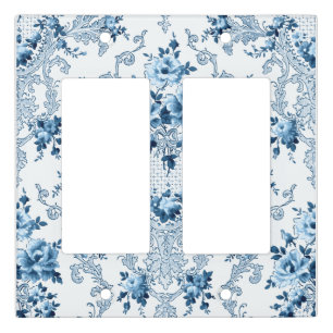 Elegant Blue and White French Rococo Floral Light Switch Cover