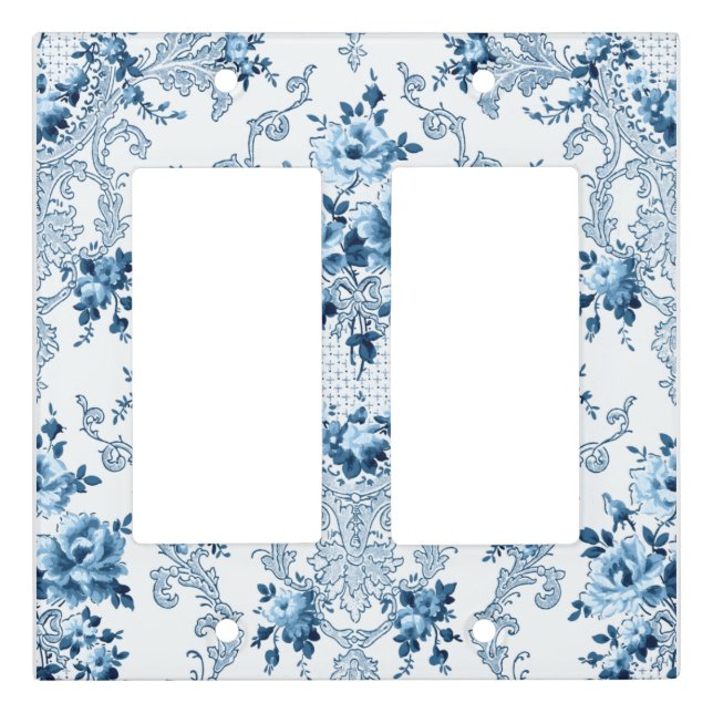 Elegant Blue and White French Rococo Floral Light Switch Cover (Front)