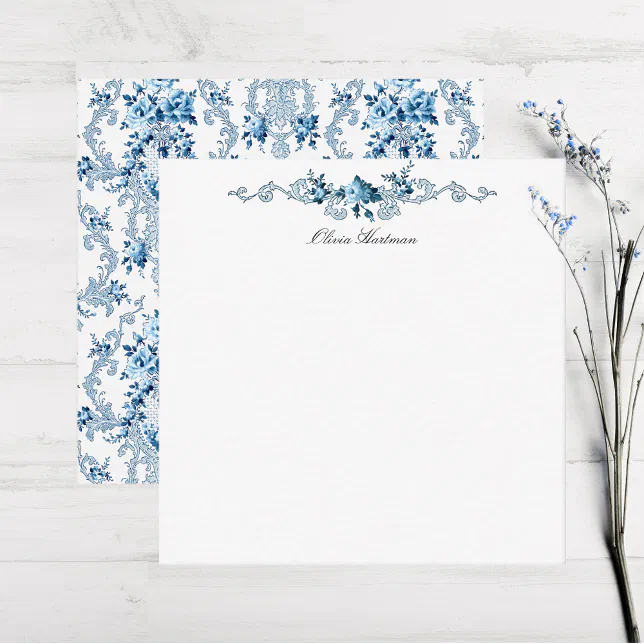 Blank Rococo Card Elegant Blue and White French Rococo Floral Note Card | Zazzle
