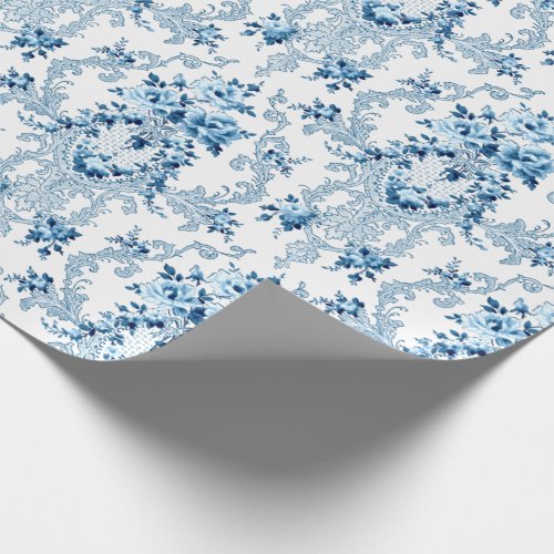 Elegant Blue and White French Rococo Floral  Wrapping Paper