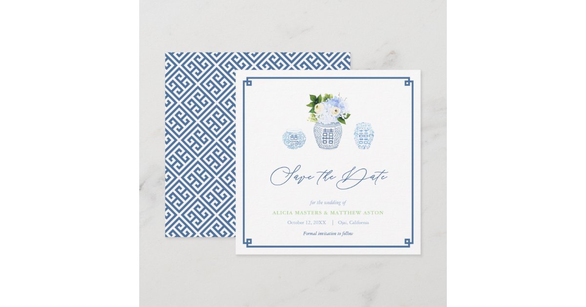 Elegant Blue And White Ginger Jar Wedding Save The Date Zazzle