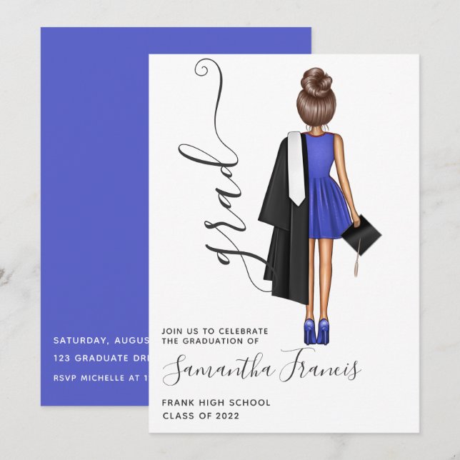 Elegant Blue and White Girl Graduation Party Invitation (Front/Back)