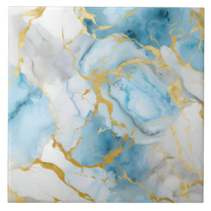 Elegant Blue And White Gold Marble Pattern Ceramic Tile