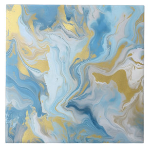 Elegant Blue And White Gold Marble Pattern Ceramic Tile