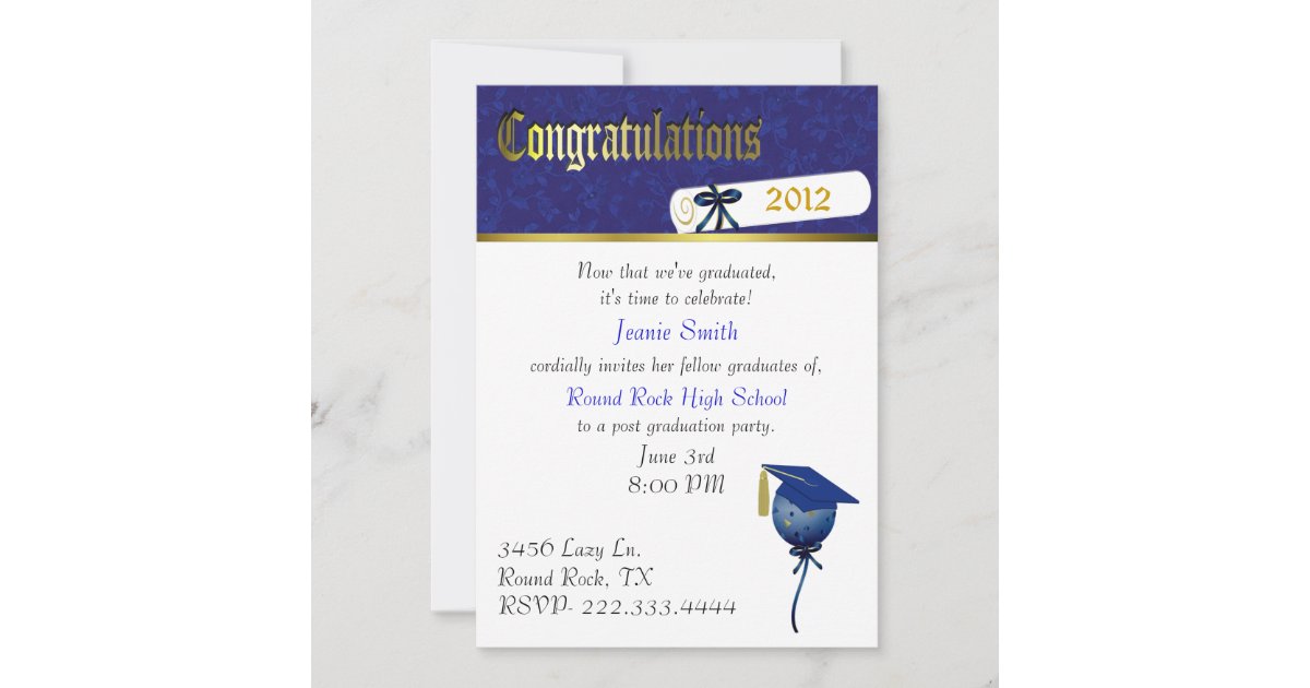 Elegant Blue and White Graduation Party Invitation Zazzle