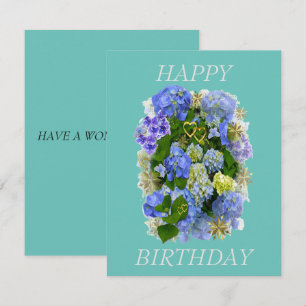 ELEGANT BLUE AND WHITE HYDRANGEA HAPPY BIRTHDAY