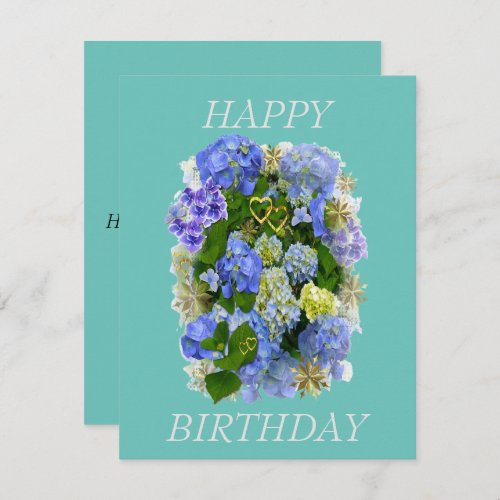 ELEGANT BLUE AND WHITE  HYDRANGEA HAPPY BIRTHDAY 