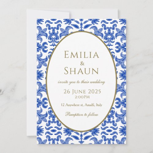 Elegant Blue and White Italian Wedding Invitation