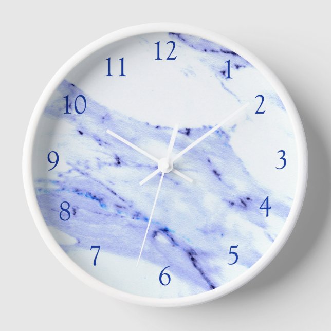 Elegant Blue and White Marble pattern Clock (Front)
