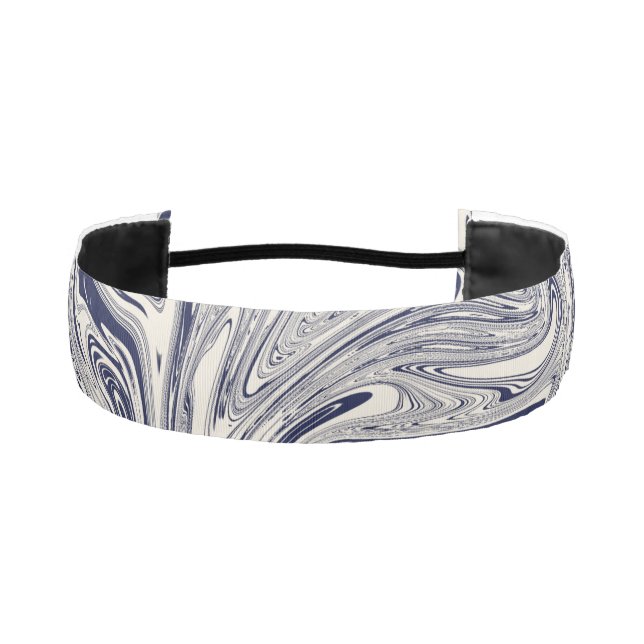 Elegant Blue and White Marble Swirl Athletic Headband (Front)