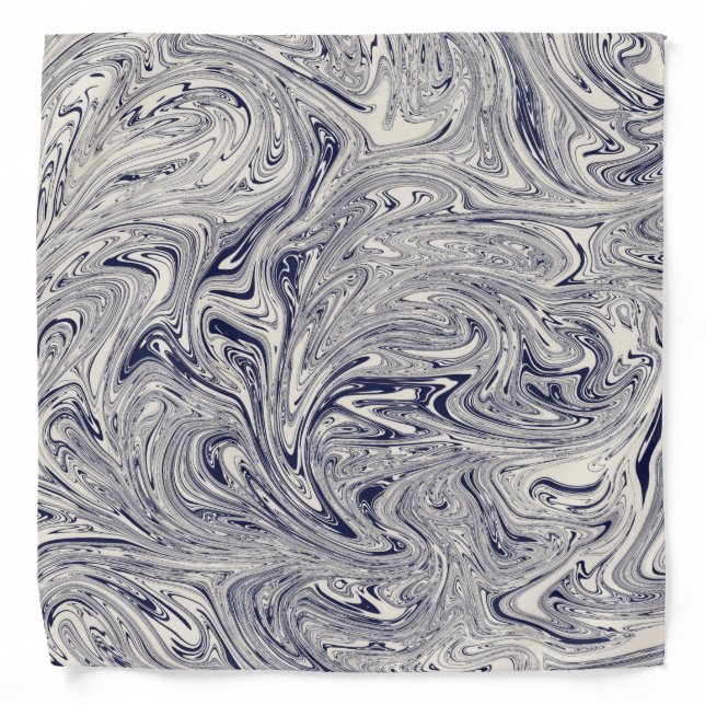 Elegant Blue and White Marble Swirl Bandana (Front)