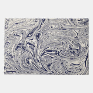 Elegant Blue and White Marble Swirl Doormat