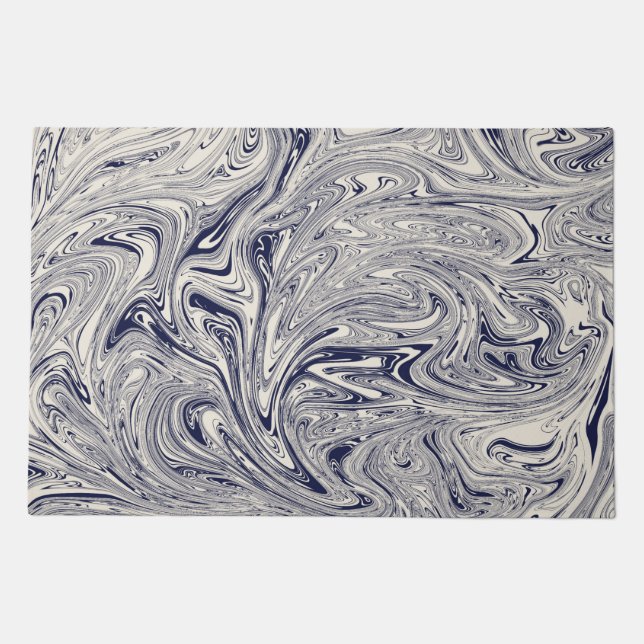Elegant Blue and White Marble Swirl Doormat (Front)