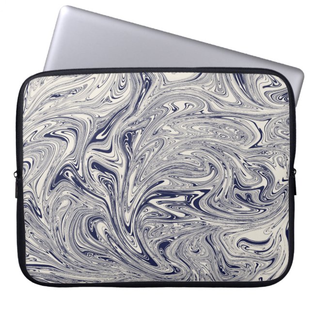 Elegant Blue and White Marble Swirl Laptop Sleeve (Front)