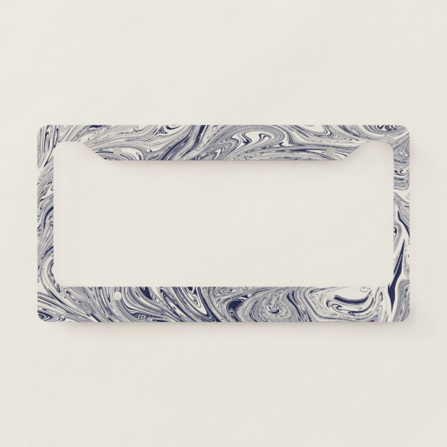 Elegant Blue and White Marble Swirl License Plate Frame (Front)