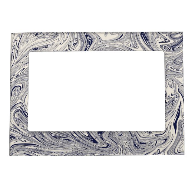 Elegant Blue and White Marble Swirl Magnetic Frame (Front)