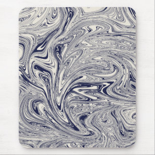 Elegant Blue and White Marble Swirl Mouse Pad