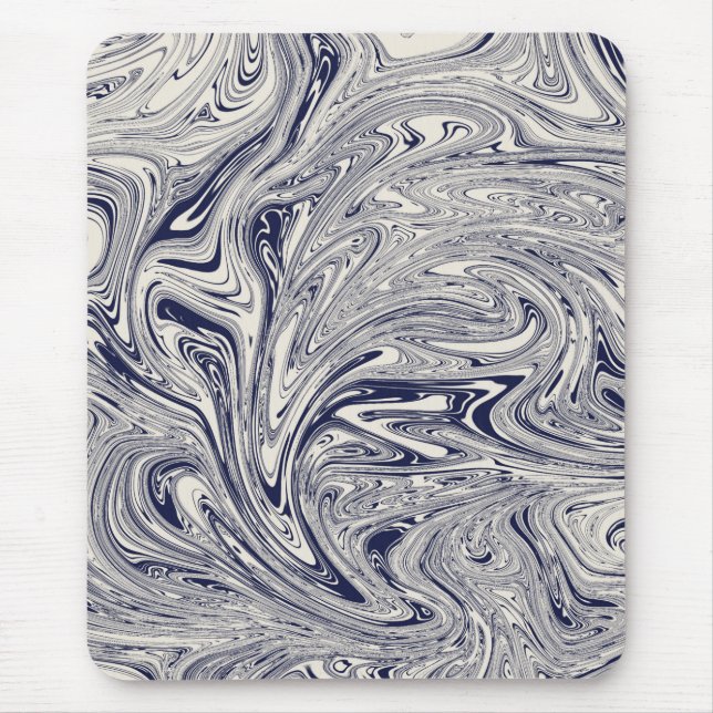 Elegant Blue and White Marble Swirl Mouse Pad (Front)