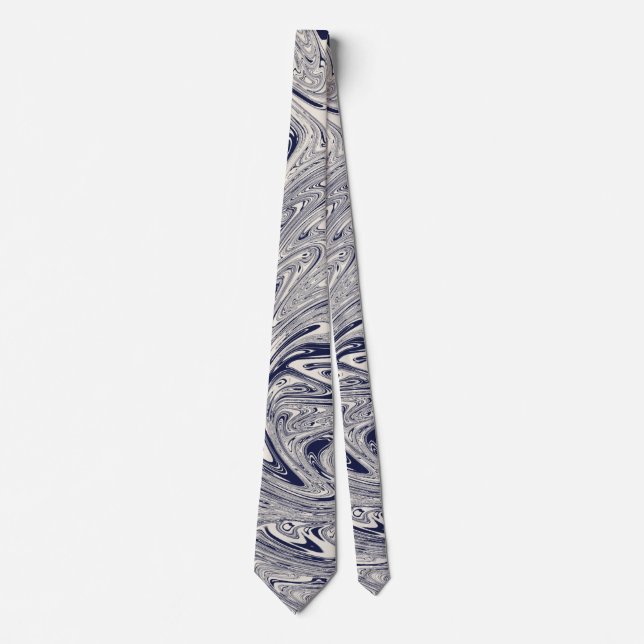 Elegant Blue and White Marble Swirl Neck Tie (Front)