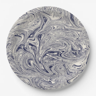 Elegant Blue and White Marble Swirl Paper Plates