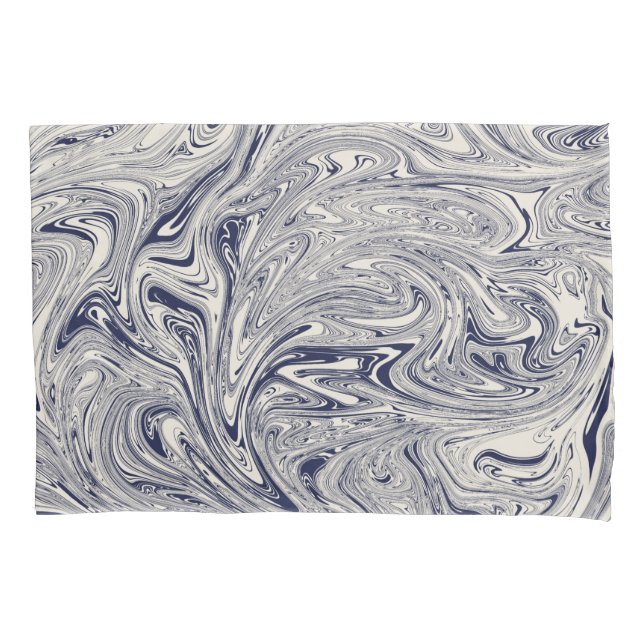 Elegant Blue and White Marble Swirl Pillow Case (Front)