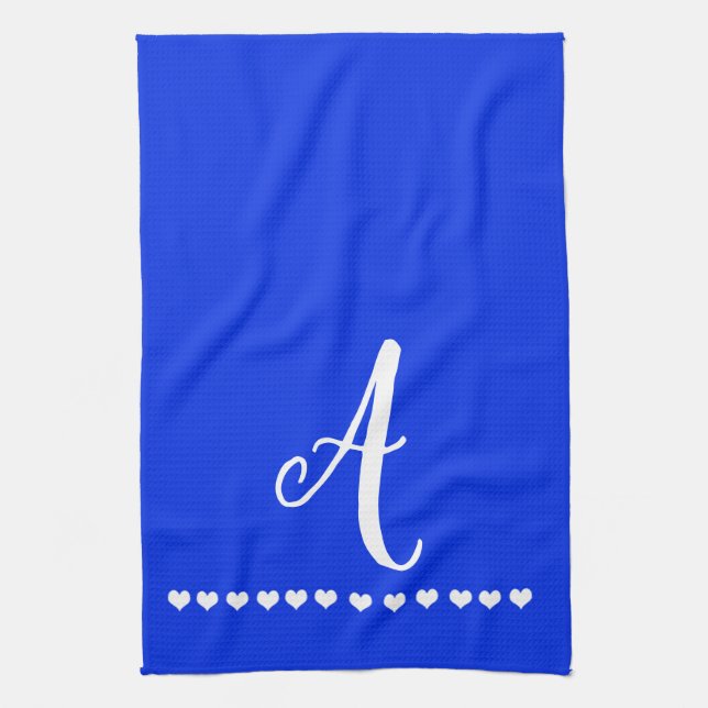 Elegant Blue and White Monogram Initial Kitchen Towel (Vertical)