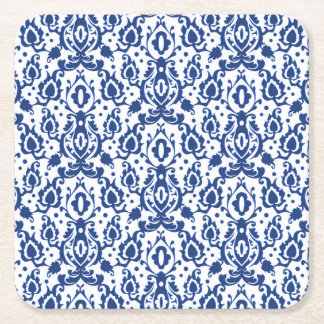 Elegant Blue and White Moroccan Style Damask Square Paper Coaster