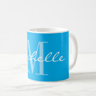 Elegant blue and white name monogram coffee mug