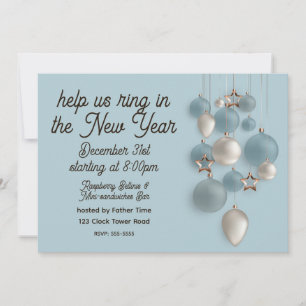 Elegant Blue and White Ornaments New Year's Eve Invitation