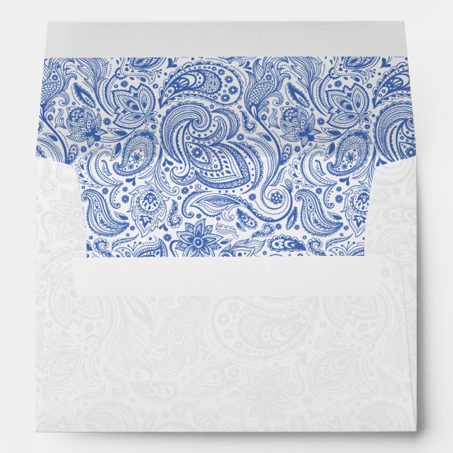 Elegant Blue And White Paisley Wedding Envelope (Back (Bottom))