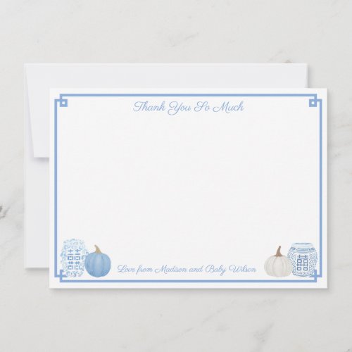Elegant Blue And White Pumpkins Fall Baby Shower  Thank You Card