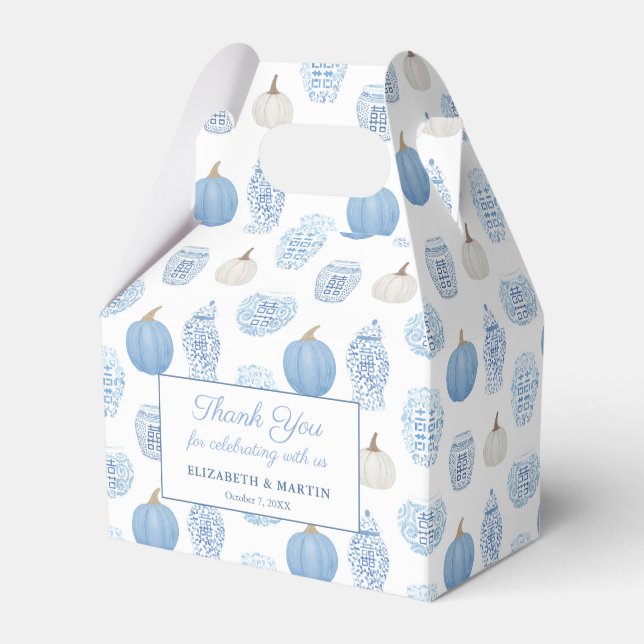 Elegant Blue And White Pumpkins Wedding Shower Favor Boxes (Front Side)