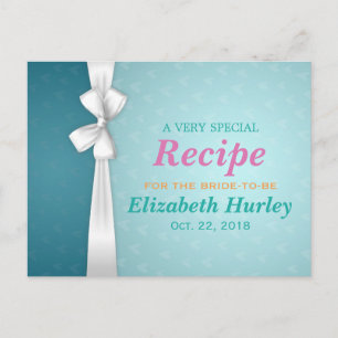 Elegant Blue and White Ribbon Bridal Shower Recipe Invitation Postcard
