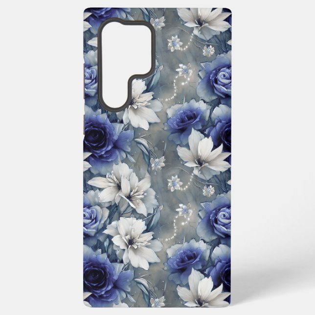 Elegant Blue and White Roses and Lilies  Samsung Galaxy Case (Back)