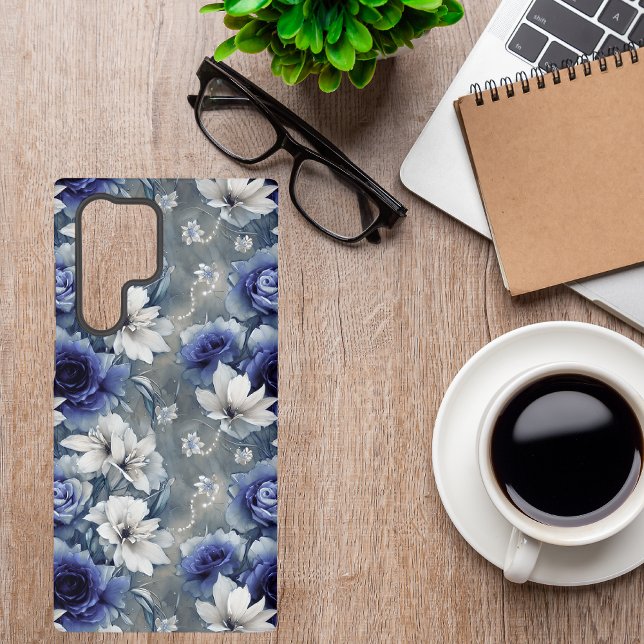 Elegant Blue and White Roses and Lilies  Samsung Galaxy Case (Creator Uploaded)