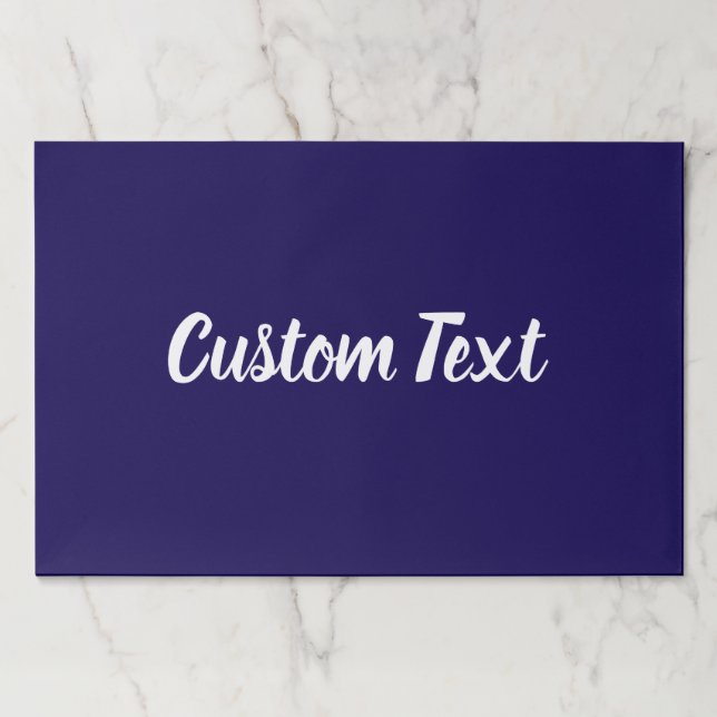 Elegant Blue and White Script Text Paper Placemats (Front)