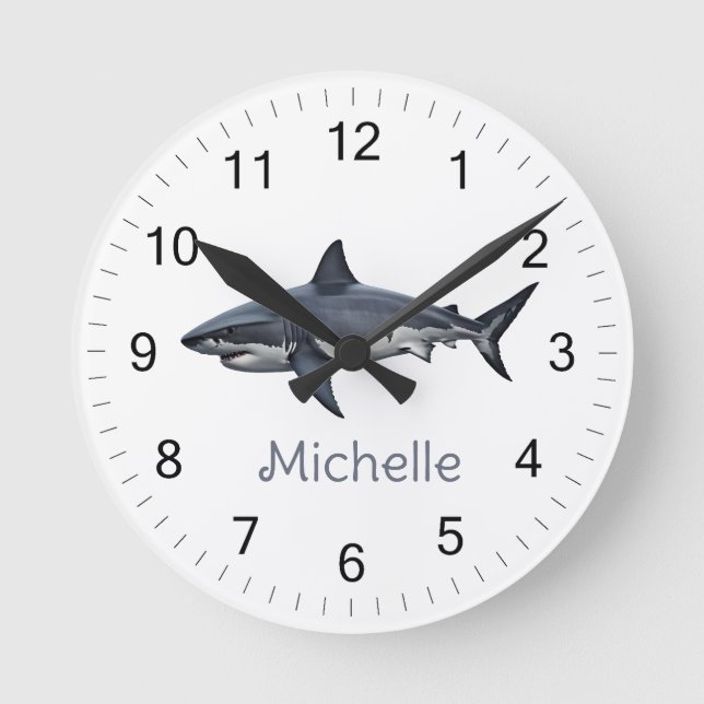 Elegant blue and white sharks fish Personalized    Round Clock (Front)