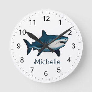Elegant blue and white sharks fish Personalized    Round Clock