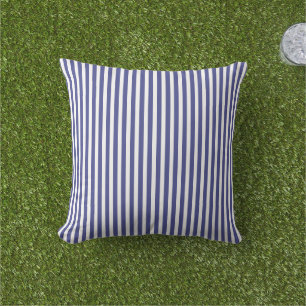 Elegant Blue And White Stripes Pattern Outdoor Pillow