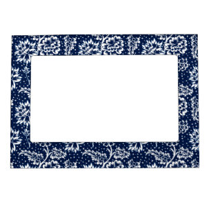 Elegant Blue and White Traditional Floral Chintz Magnetic Frame