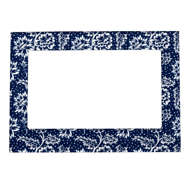 Elegant Blue and White Traditional Floral Chintz Magnetic Frame (Front)