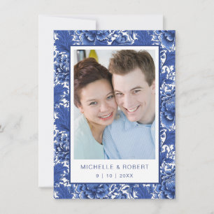 Elegant Blue and White Vintage Floral Chintz Invitation