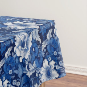 Elegant Blue and White Vintage Floral Tablecloth