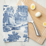 Elegant Blue and White Vintage French Toile Kitchen Towel<br><div class="desc">Vintage historic 18th century French blue and white toile de jouy design featuring ladies and gentleman in elegant period dress among trees,  a lake and classic stone ruins.</div>